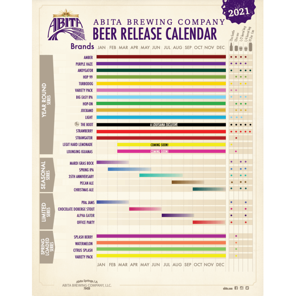 Abita 2021 Beer Release Calendar
