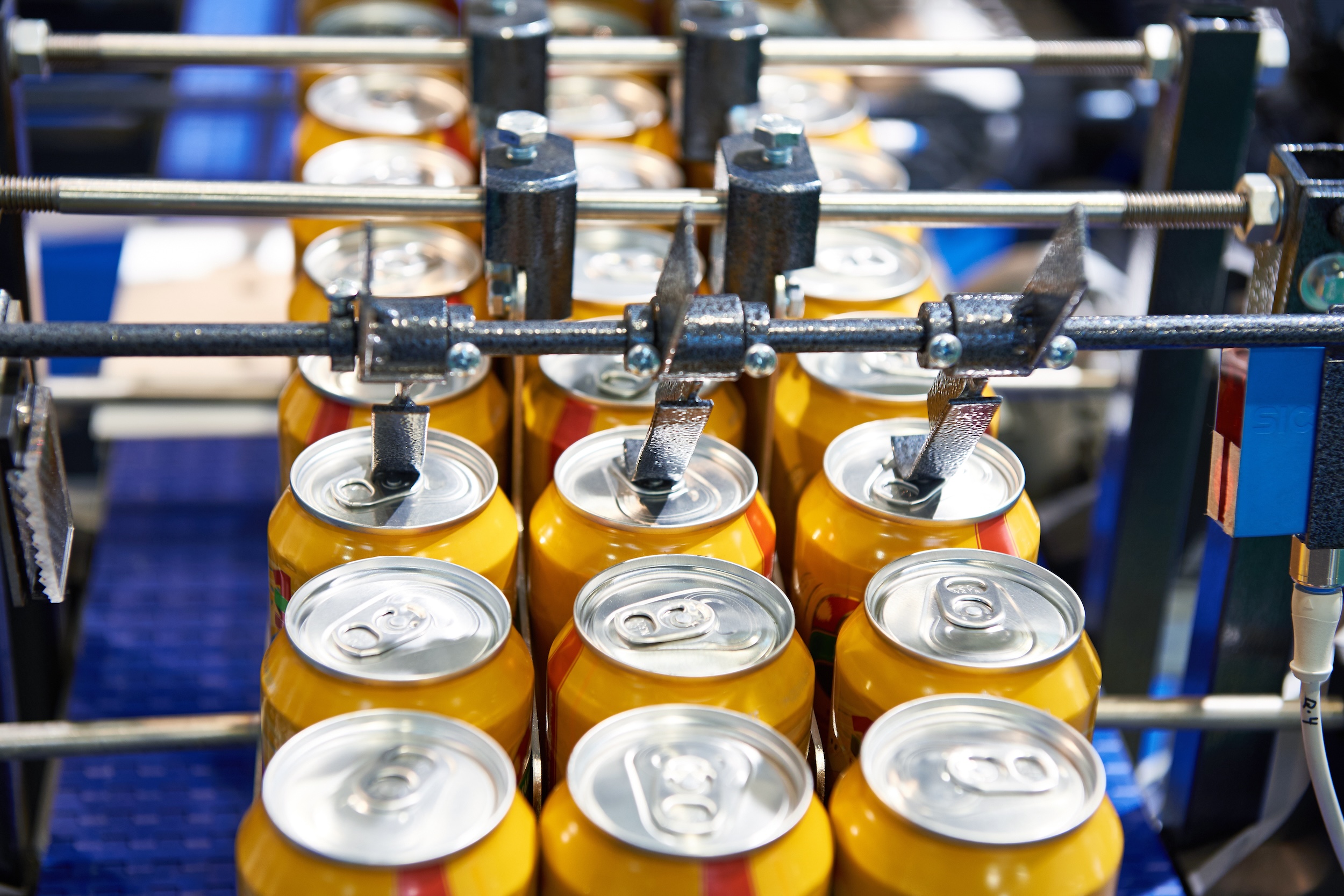 packaging and manufacturing of canned beer on an assembly line